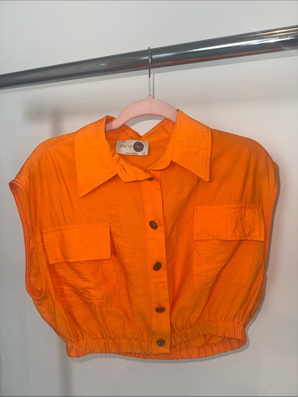 Orange Cropped Button-Down Shirt